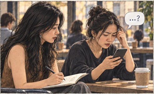 A user stuck on a phone task while Julie observes and takes notes.
